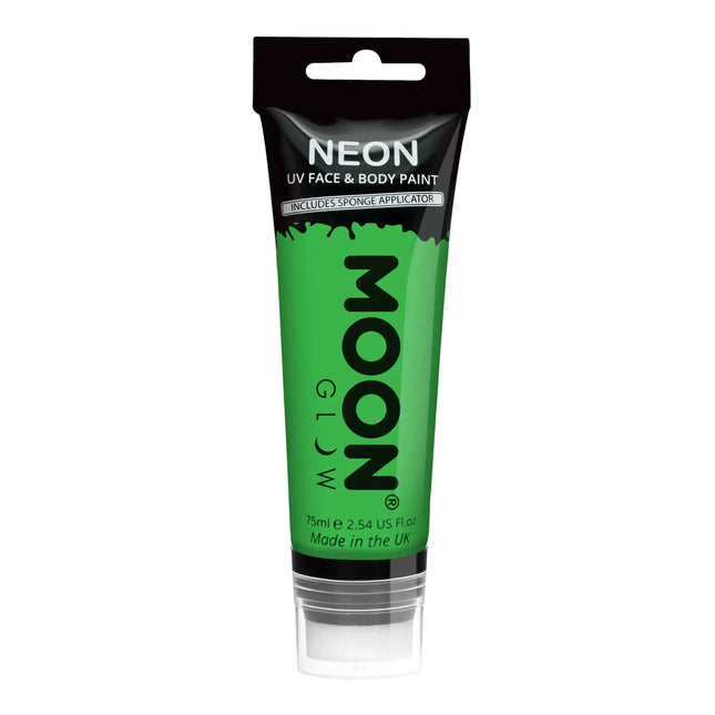 Moon Glow Neon UV Face Paint med svampapplikator Intense Green 75ml