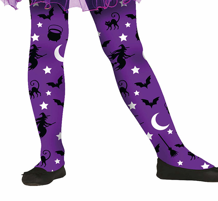 Lilla halloween-leggings heks barn