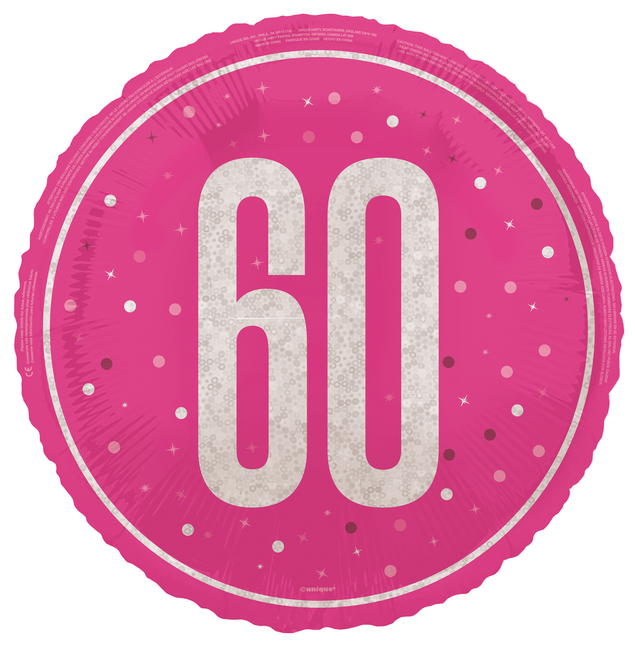 60 års heliumballon pink tom 45 cm