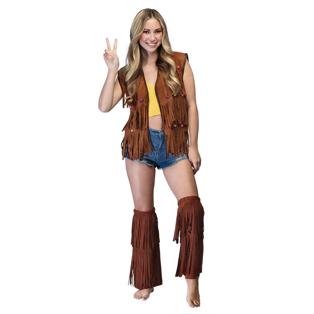 Brune benvarmere med frynser