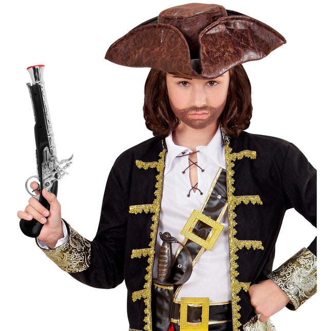 Pirat falsk pistol sort sølv