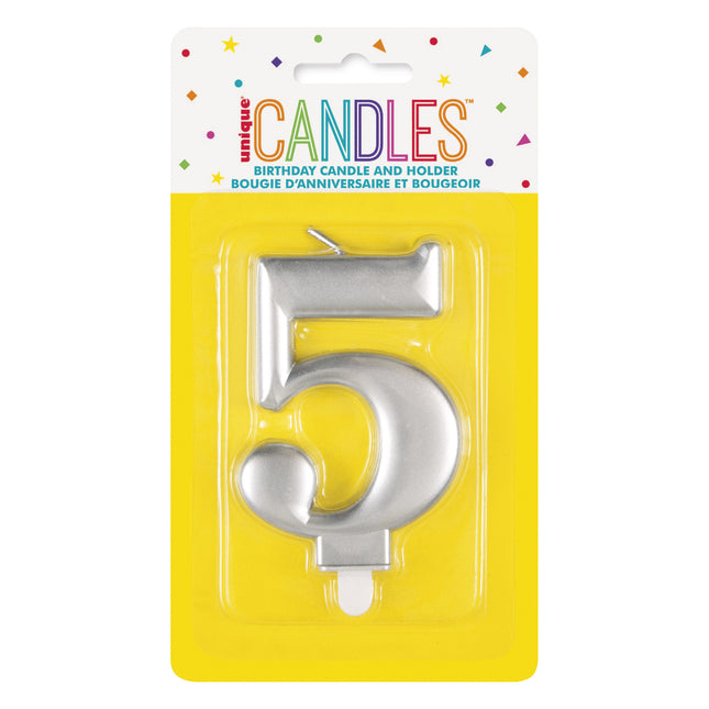 5 års stearinlys sølv