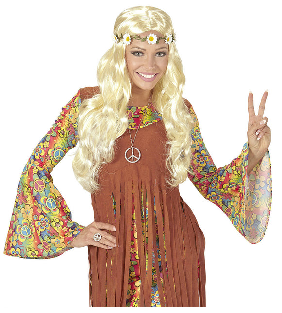 Hippie 60S paryk blond med blomstret hårbånd