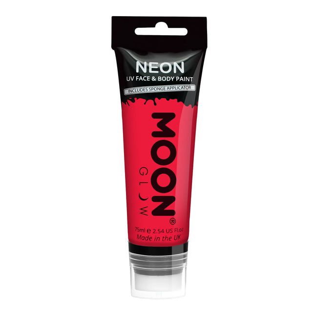 Moon Glow Neon UV Face Paint med svampapplikator Intense Red 75ml