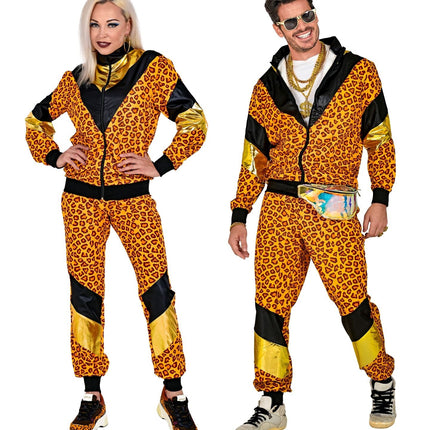 Neon 80S træningsdragt med fejlbehæftet leopardprint