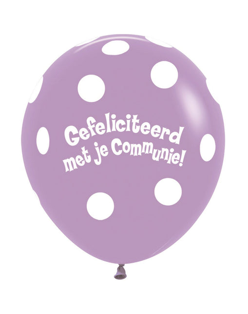 Balloner Kommunion Polka Dots Lilac 45cm 25stk