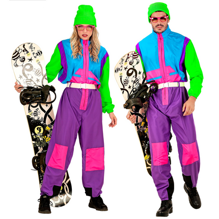 Neon 80'er ski-dragt snowboarder