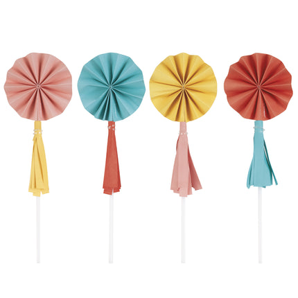 Farvede cupcake toppers Mini vifte med kvaster 8 stk