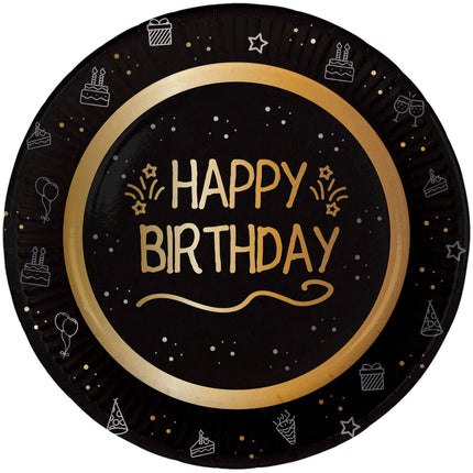 Happy Birthday-tallerkener af papir 23 cm 8 stk