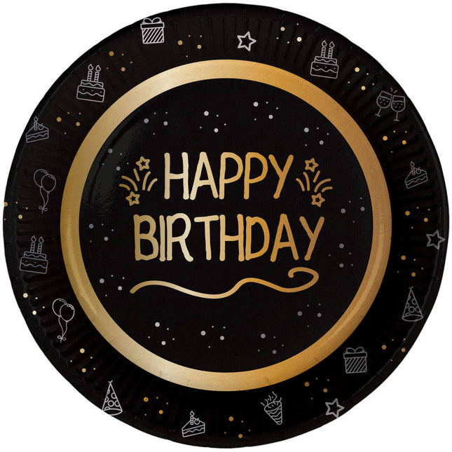 Happy Birthday-tallerkener af papir 23 cm 8 stk