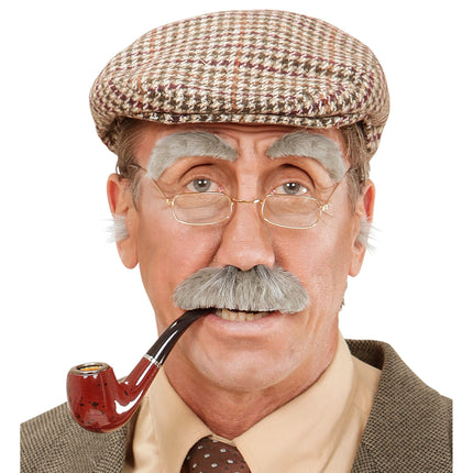 Grijze Nep Snor Snor En Wenkbrauwen 2 delig