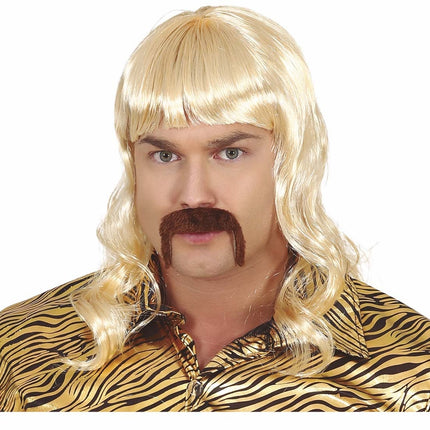 Blond paryk med overskæg