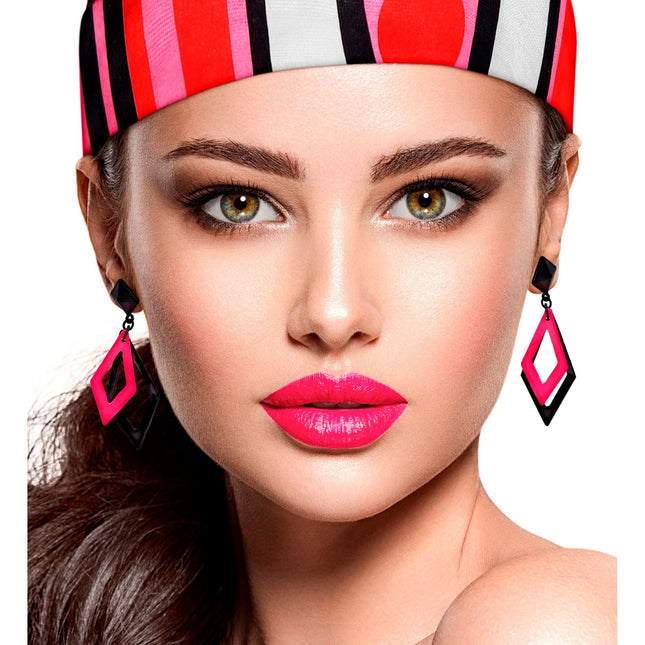 Neon 80S Øreringe Sort Pink