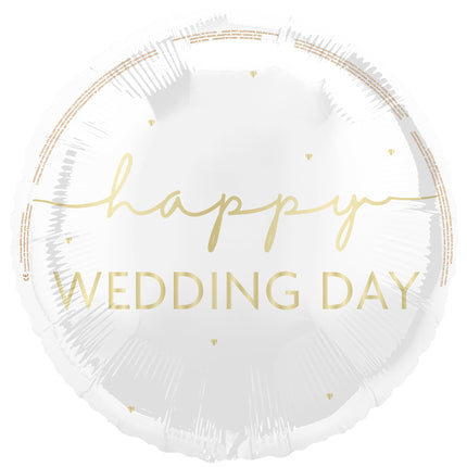 Happy Wedding Day Helium Balloon White Gold 45 cm