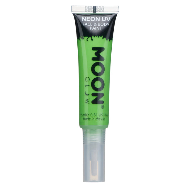 Moon Glow Neon UV Face Paint med penselapplikator Intense Green 15ml