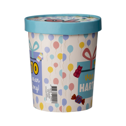 Farvet slikbakke 70 år 12 cm