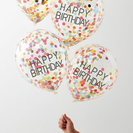 Rainbow Happy Birthday Confetti Balloons 30cm 5pcs