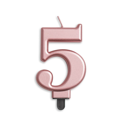 Stearinlys 5 år rosaguld metallic 8 cm