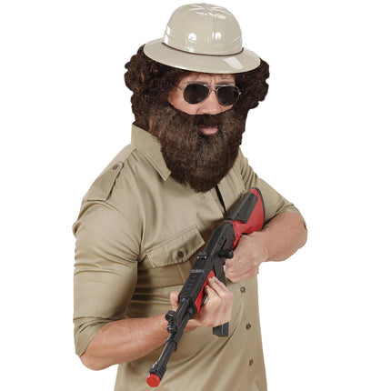 Brunt falsk skæg med overskæg