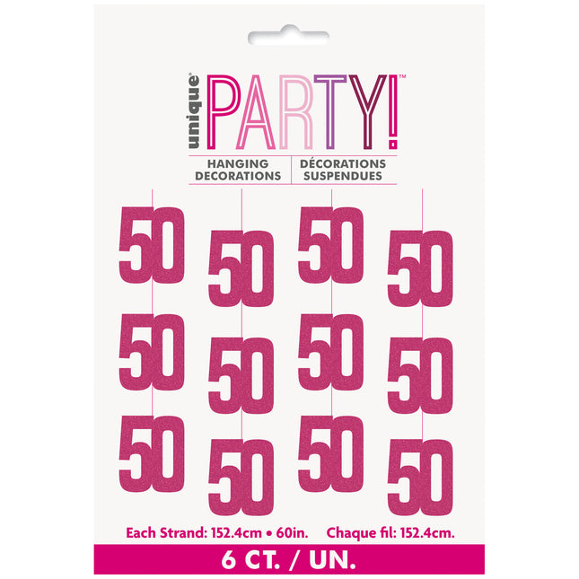 50 års hængende dekoration Pink 1,52 m