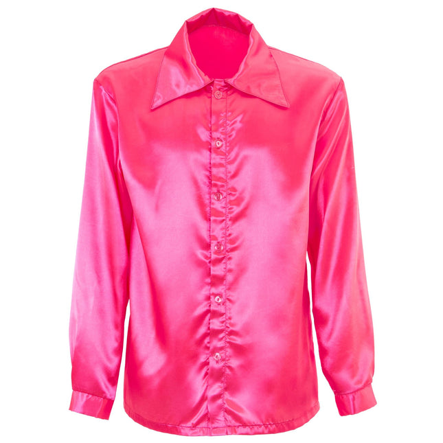 Disco 70S Bluse Pink Satin til mænd