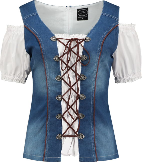 Hvid Blå Bluse Ladies Trachtenmieder