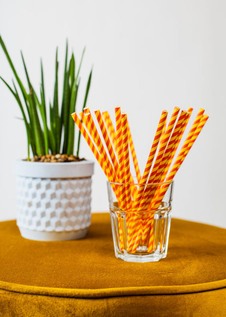 Gule røde sugerør af pap 20 stk