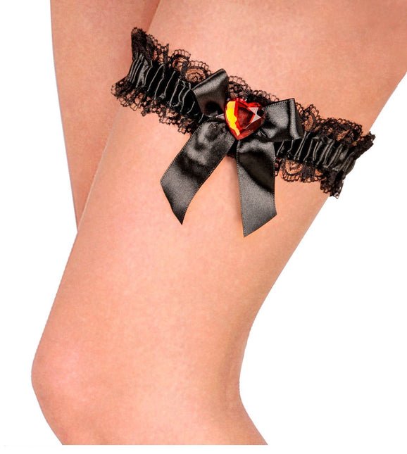 Sorte strømpebånd med rødt diamanthjerte