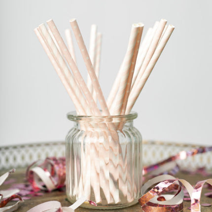 Papirsugerør Light Pink/White Mix 19,7 cm 20 stk