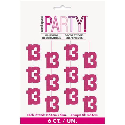 13 års hængende dekoration pink 1,52 m