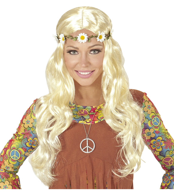 Hippie 60S paryk blond med blomstret hårbånd