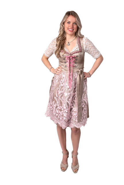Gold Pink Dirndl Dress Oktoberfest Ladies 2 Pieces