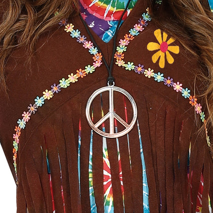 Hippie 60S-kostume Farvede damer med brun vest