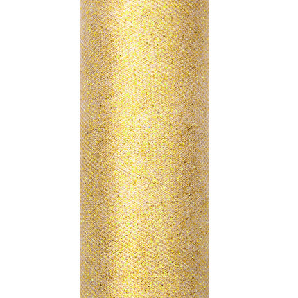 Gylden tylrulle med glitter 15 cm 9 m