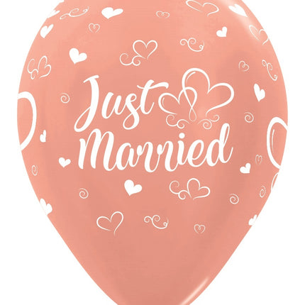 Balloner Just Married Hearts Metallic Rose Gold 30cm 25stk