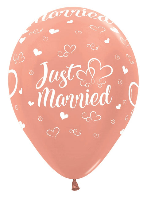 Balloner Just Married Hearts Metallic Rose Gold 30cm 25stk
