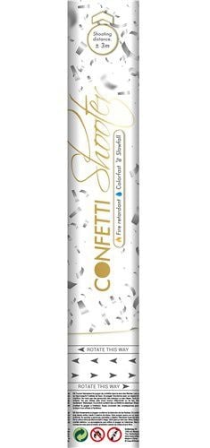 Sølv konfettikanon brandhæmmende 30 cm