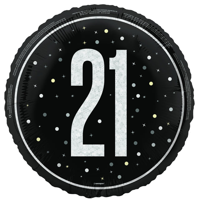 21 års heliumballon sort tom 45 cm