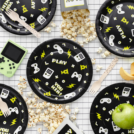 Gaming Party Tallerkener Sort Gul 23cm 6stk