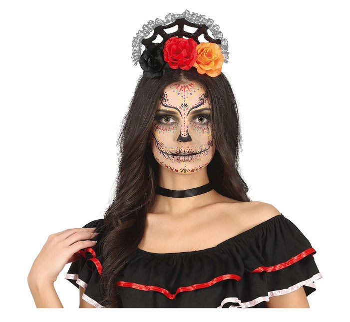 Orangerødt hårbånd med slør