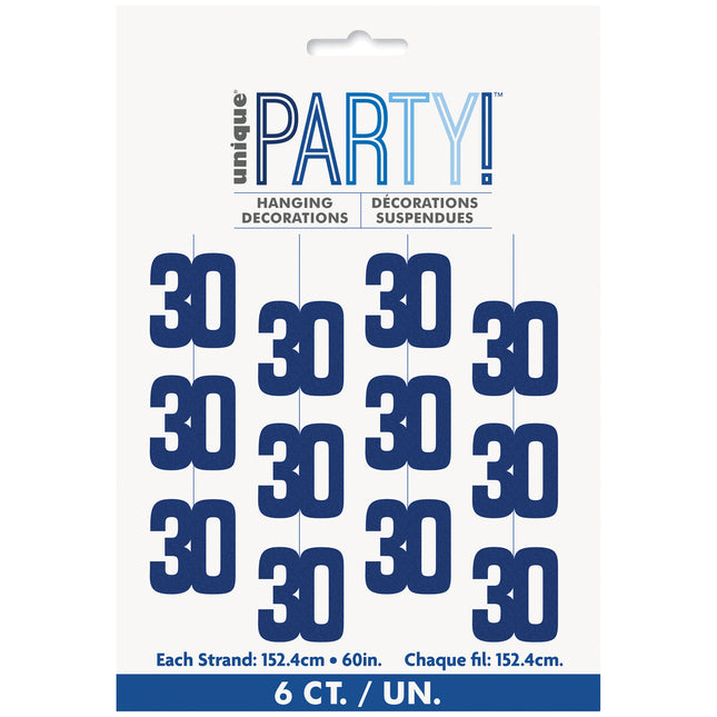 30 års hængende dekoration blå 1,52 m