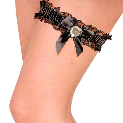 Sorte strømpebånd med diamanthjerte