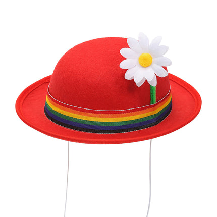 Rød bowlerhat med blomst