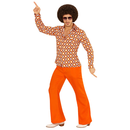 Disco 70S Bluse Orange Plaid til mænd