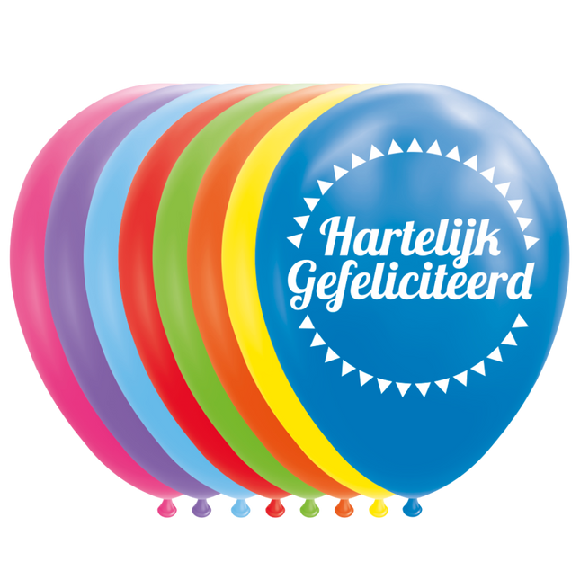 Gekleurde Ballonnen Hartelijk Gefeliciteerd 30,5cm 8st