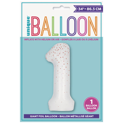 1 års figurballon med hvide prikker 86 cm