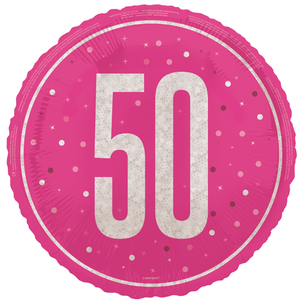 50 års heliumballon lyserød tom 45 cm