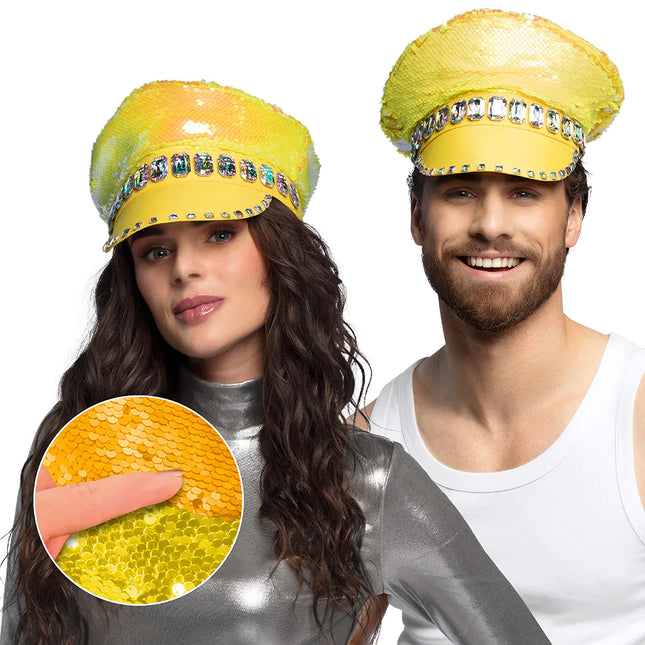 Kasket Gul Pailletter Vendbar