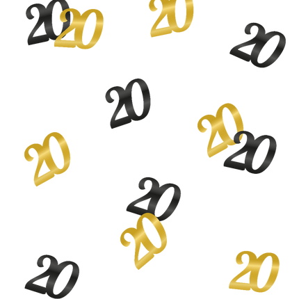 Guld-sort bordkonfetti 20 år 0,5 cm