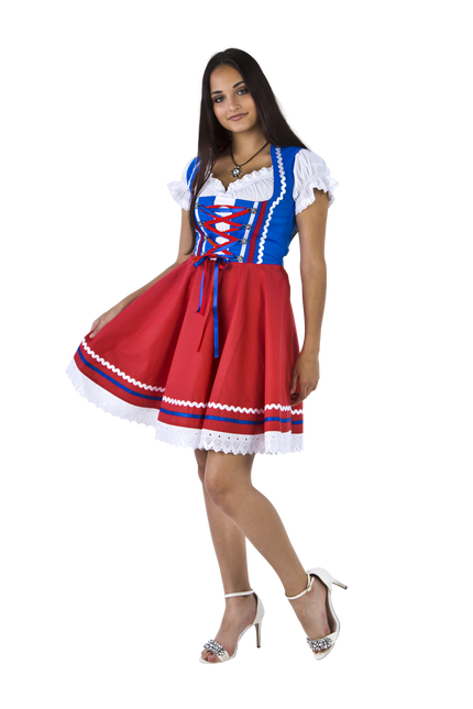 Oktoberfest Dirndl Kjole Oktoberfest Rød Blå Damer 2 Dele